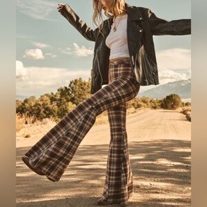 WE THE FREE Plaid Flare Bell Bottoms High Waist Sz 30 Hippie Boho Retro Festival